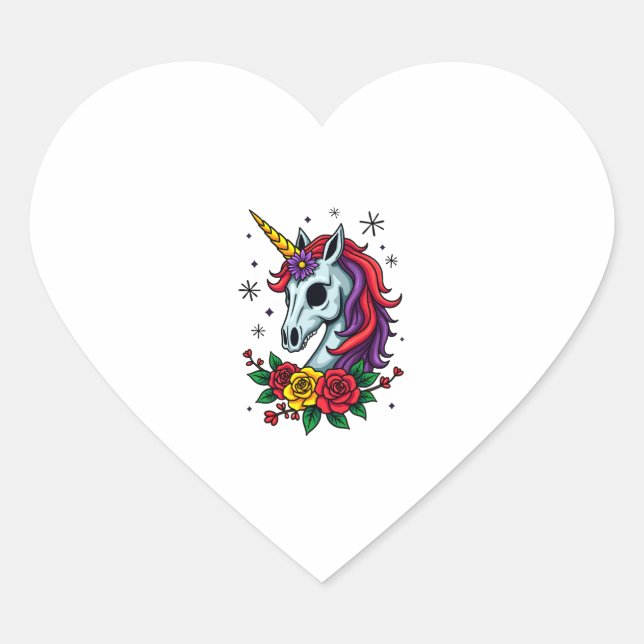 Unicorn Sugar Skull Mexican Art, Christmas T-Shirt Heart Sticker (Front)