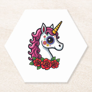 Unicorn Sugar Skull Mexican Art, Christmas T-Shirt Paper Coaster