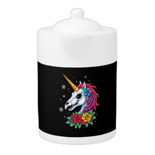 Unicorn Sugar Skull Mexican Art, Christmas T-Shirt Teapot