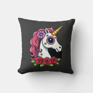 Unicorn Sugar Skull Mexican Art, Christmas T-Shirt Throw Pillow