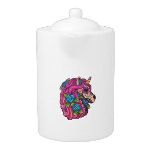 Unicorn Sugar Skull Mexico Calavera Dia De Los Mue Teapot