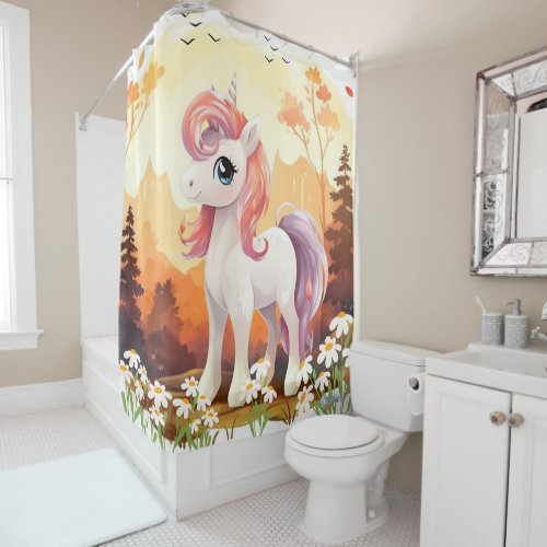 unicorn sunset with daisy Shower Curtain