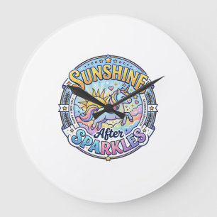 Unicorn Sunshine After Sparkles POD Ready Marketpl Large Clock