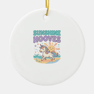 Unicorn Sunshine Hooves Trendy Graphic Tee Design_ Ceramic Ornament