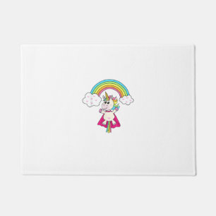 Unicorn Superhero flies to the rainbow T-Shirt T-S Doormat