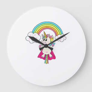 Unicorn Superhero flies to the rainbow T-Shirt T-S Large Clock