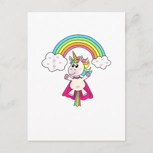 Unicorn Superhero flies to the rainbow T-Shirt T-S Postcard