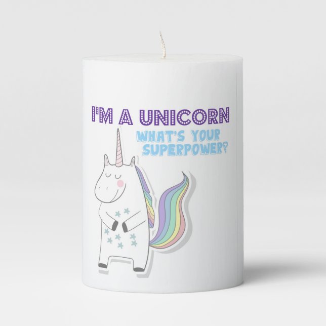 Unicorn Superpower Pillar Candle (Front)