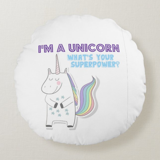 Unicorn Superpower Round Pillow (Front)