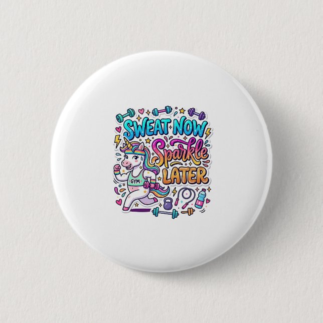 Unicorn Sweat Now Sparkle Later Gift Idea Vector D Button (Front)