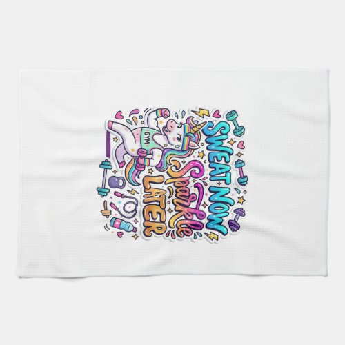 Unicorn Sweat Now Sparkle Later Gift Idea Vector D Kitchen Towel
