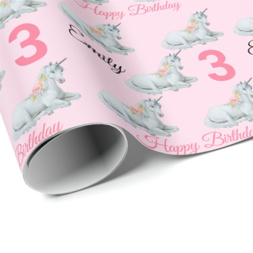 UNICORN Sweet Little Girls Name Birthday Wrapping Paper