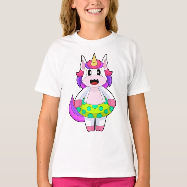 Unicorn Swimming Inflatable float Summer T-Shirt (Front)