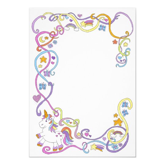 unicorn swirl rainbow border frame invitation zazzlecom