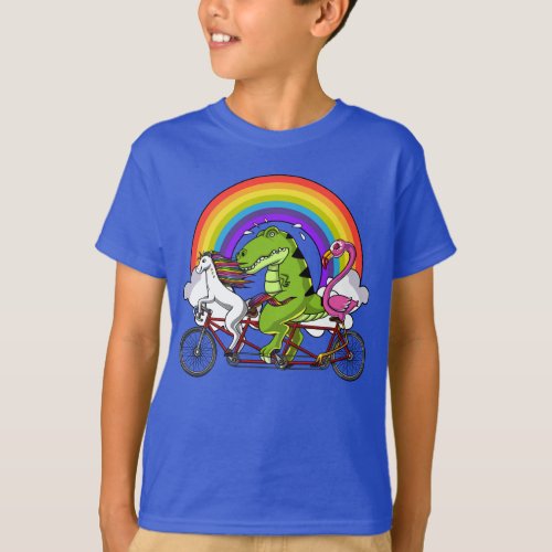 Unicorn T_Rex Dinosaur Flamingo Riding Bicycle T_Shirt