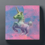 Unicorn Tabletop Plaque 5.25in (Cupcake Pink)<br><div class="desc">This majestic unicorn leaps before a sweetly delicious pink and blue background,  leaving a hint of stars in its wake. Several other unicorn colors and designs available for same item.</div>