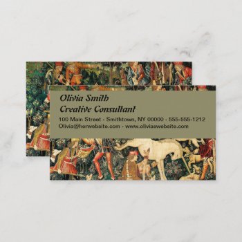 Unicorn Tapestries Defends Hunt  Business Card by antiqueart at Zazzle