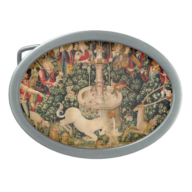 Unicorn Tapestries Found Legend Mythical Oval Belt Buckle (Front)