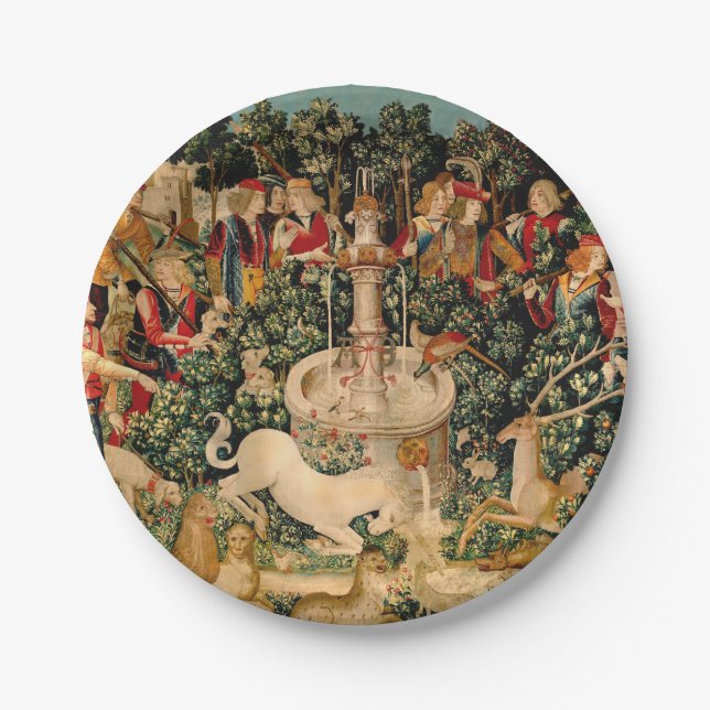 Unicorn Tapestries Found Legend Mythical Paper Plates (Front)