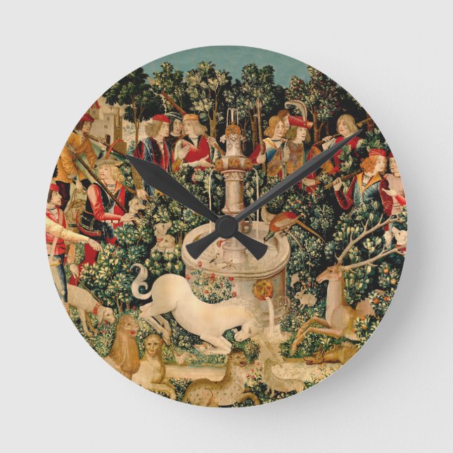 Unicorn Tapestries Found Legend Mythical Round Clock (Front)