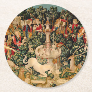 Unicorn Tapestries Found Legend Mythical Round Paper Coaster