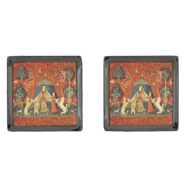 Unicorn Tapestries Lady Legend Medieval Cufflinks (Front)