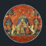 Unicorn Tapestries Lady Legend Medieval Dartboard<br><div class="desc">The Lady and The unicorn, a medieval tapestry from around 1500, is one of a set of French tapestries, considered great works of art from the Middle Ages. This Lady and the Unicorn tapestry is a stunning image of a lady standing in a tent, with a unicorn on one side...</div>