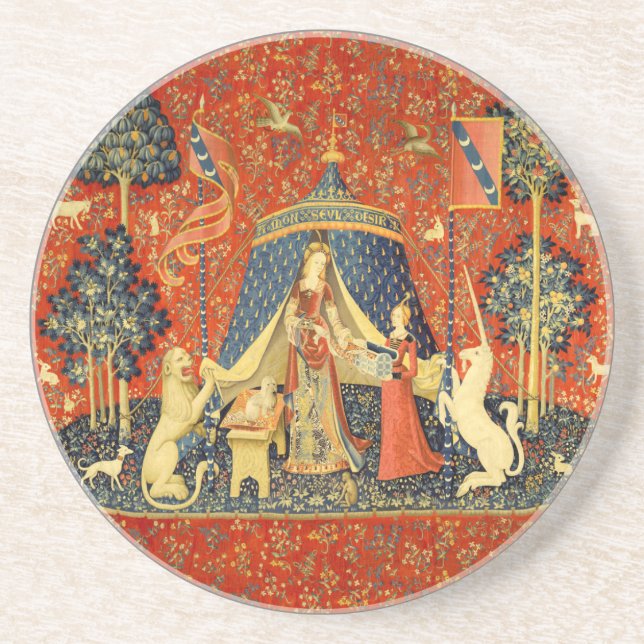 Unicorn Tapestries Lady Legend Medieval Drink Coaster (Front)
