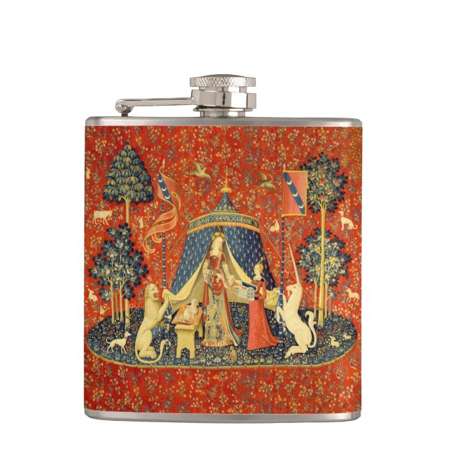 Unicorn Tapestries Lady Legend Medieval Flask (Front)