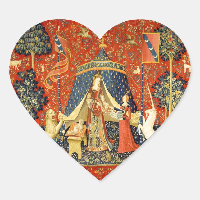 Unicorn Tapestries Lady Legend Medieval Heart Sticker (Front)