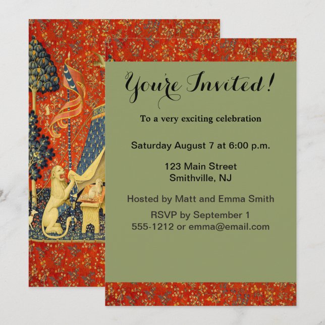 Unicorn Tapestries Lady Legend Medieval Invitation (Front/Back)