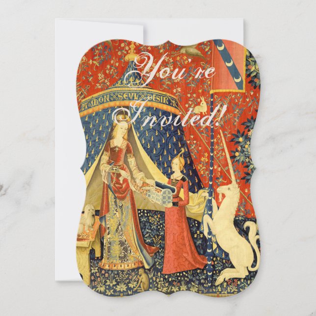 Unicorn Tapestries Lady Legend Medieval Invitation (Front)