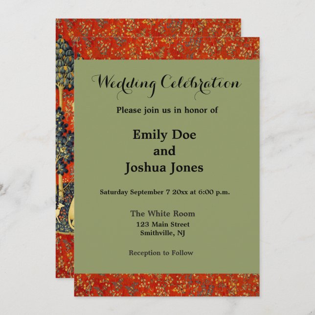 Unicorn Tapestries Lady Legend Medieval Invitation (Front/Back)