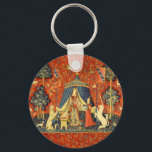 Unicorn Tapestries Lady Legend Medieval Keychain<br><div class="desc">The Lady and The unicorn, a medieval tapestry from around 1500, is one of a set of French tapestries, considered great works of art from the Middle Ages. This Lady and the Unicorn tapestry is a stunning image of a lady standing in a tent, with a unicorn on one side...</div>