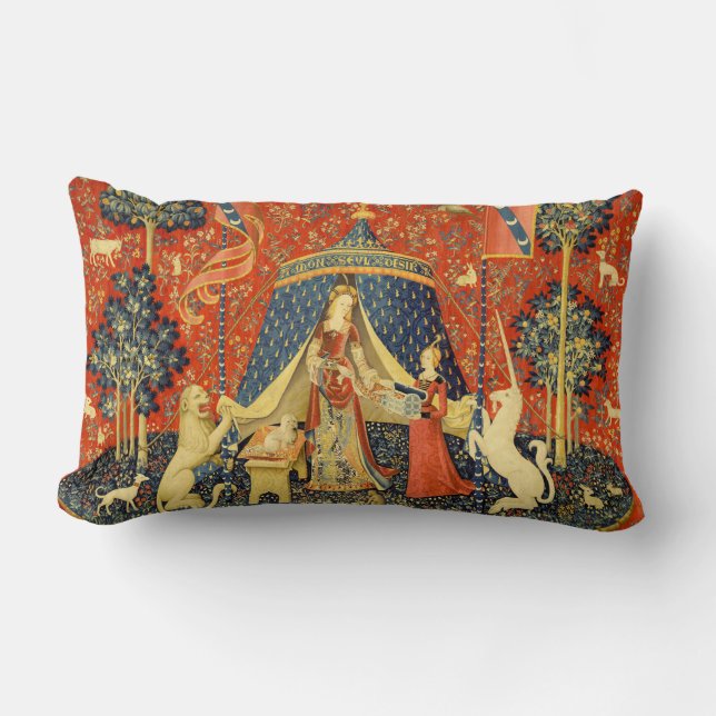 Unicorn Tapestries Lady Legend Medieval Lumbar Pillow (Front)
