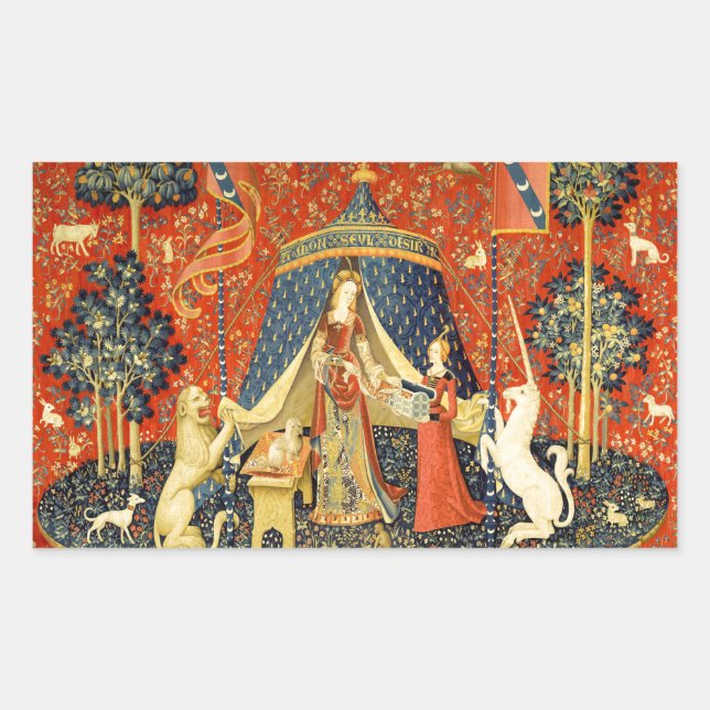 Unicorn Tapestries Lady Legend Medieval Rectangular Sticker (Front)