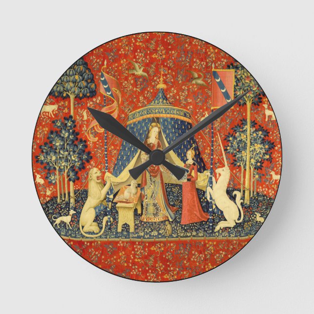 Unicorn Tapestries Lady Legend Medieval Round Clock (Front)