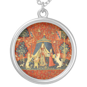 Unicorn Tapestries Lady Legend Medieval Silver Plated Necklace