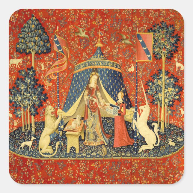 Unicorn Tapestries Lady Legend Medieval Square Sticker (Front)