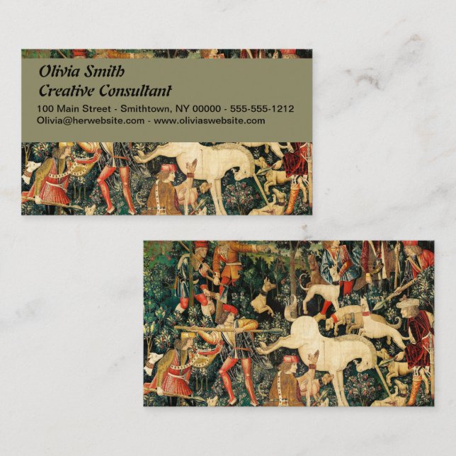 Unicorn Tapestries Medieval Classic Defends Hunt  Business Card (Front/Back)