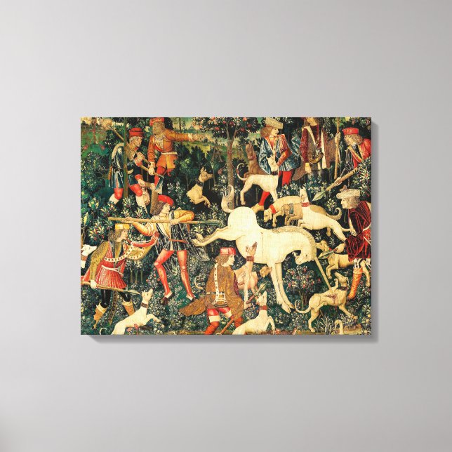 Unicorn Tapestries Medieval Classic Defends Hunt  Canvas Print (Front)
