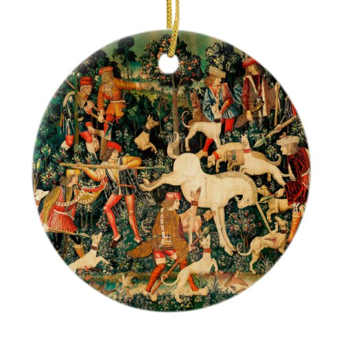 Unicorn Tapestries Medieval Classic Defends Hunt  Ceramic Ornament