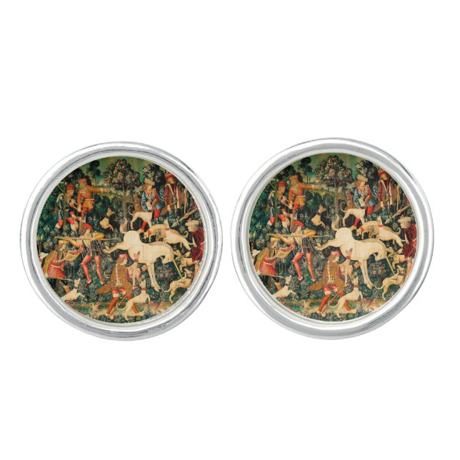 Unicorn Tapestries Medieval Classic Defends Hunt  Cufflinks (Front)