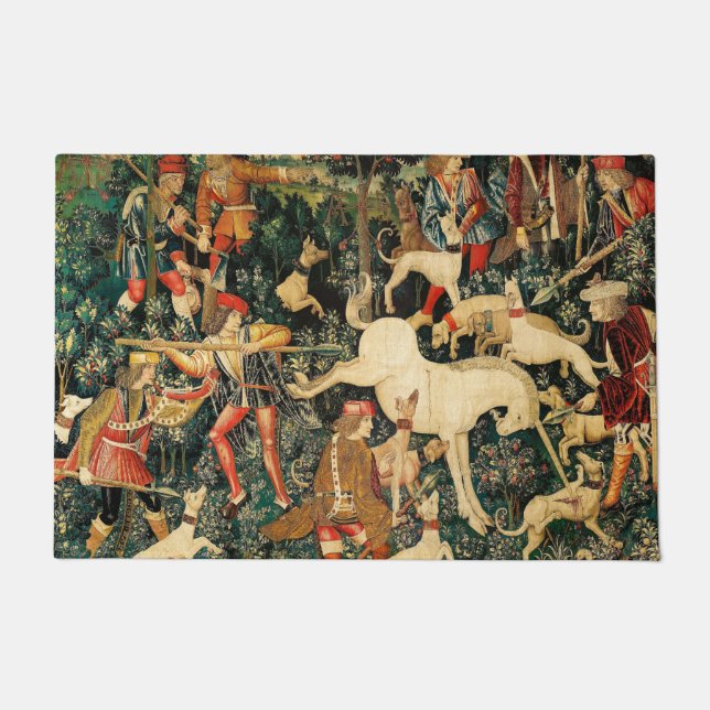 Unicorn Tapestries Medieval Classic Defends Hunt  Doormat (Front)