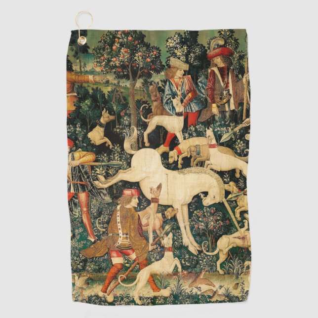 Unicorn Tapestries Medieval Classic Defends Hunt  Golf Towel (Front)