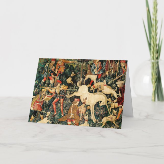 Unicorn Tapestries Medieval Classic Defends Hunt  Holiday Card (Front)