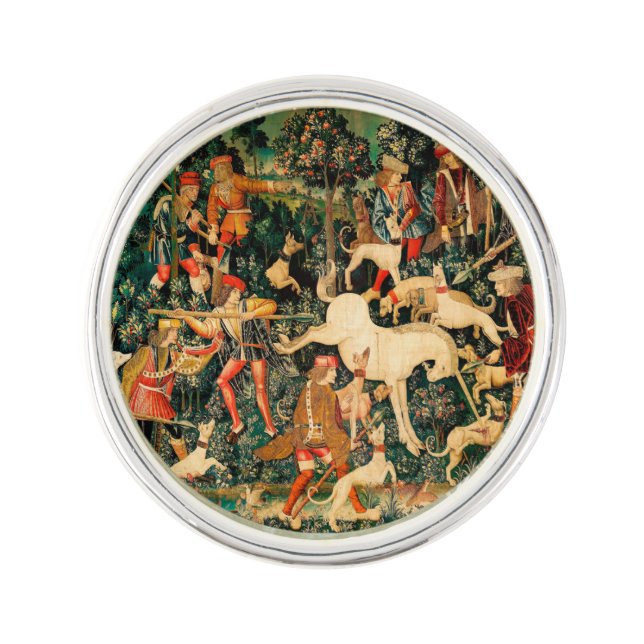 Unicorn Tapestries Medieval Classic Defends Hunt  Lapel Pin (Front)