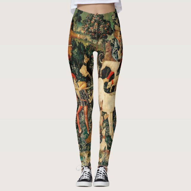 Unicorn Tapestries Medieval Classic Defends Hunt  Leggings (Front)