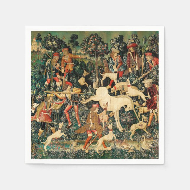 Unicorn Tapestries Medieval Classic Defends Hunt  Napkins (Front)