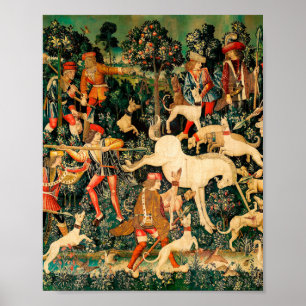 Unicorn Tapestries Medieval Classic Defends Hunt Poster